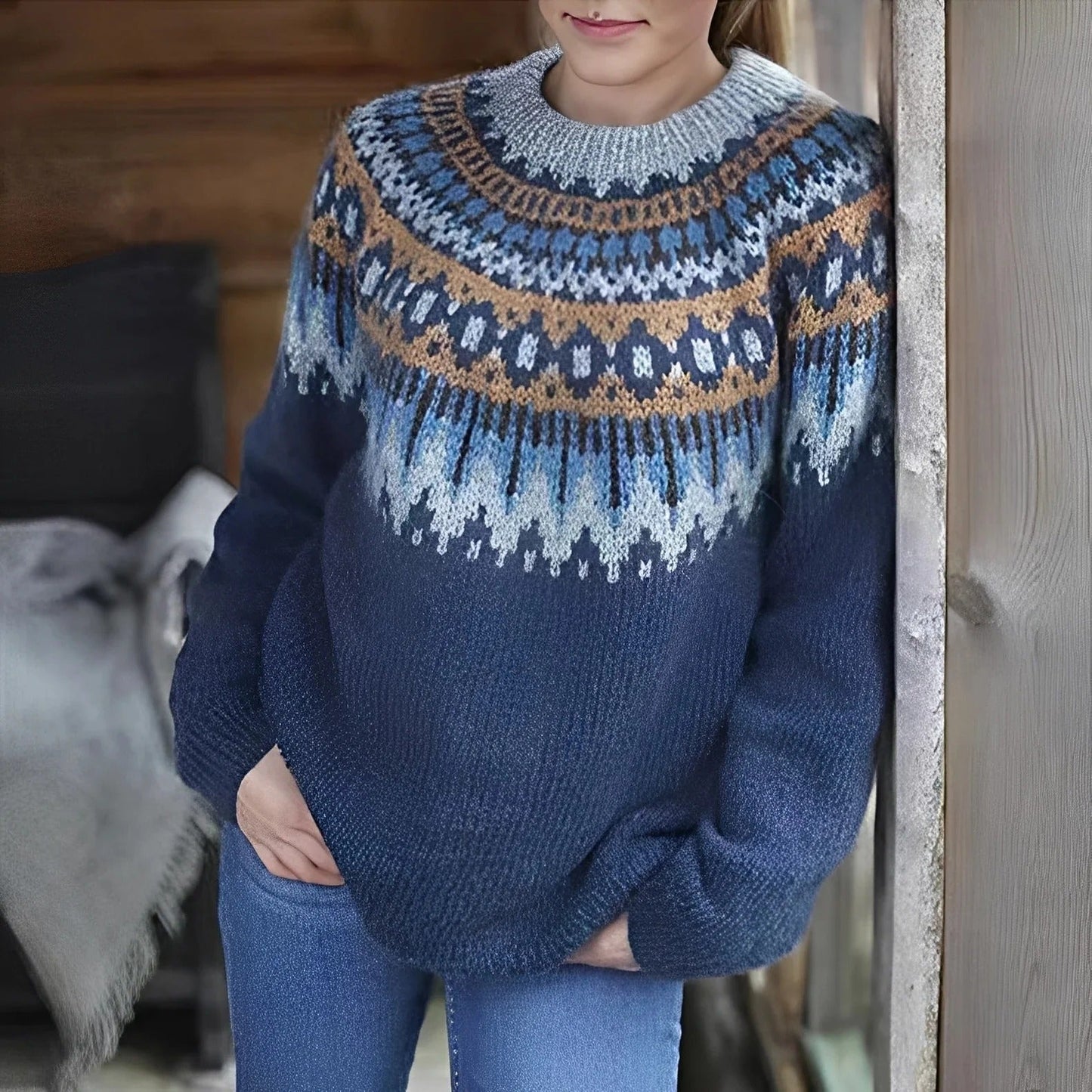 Elina – Damski sweter oversize z motywem norweskim