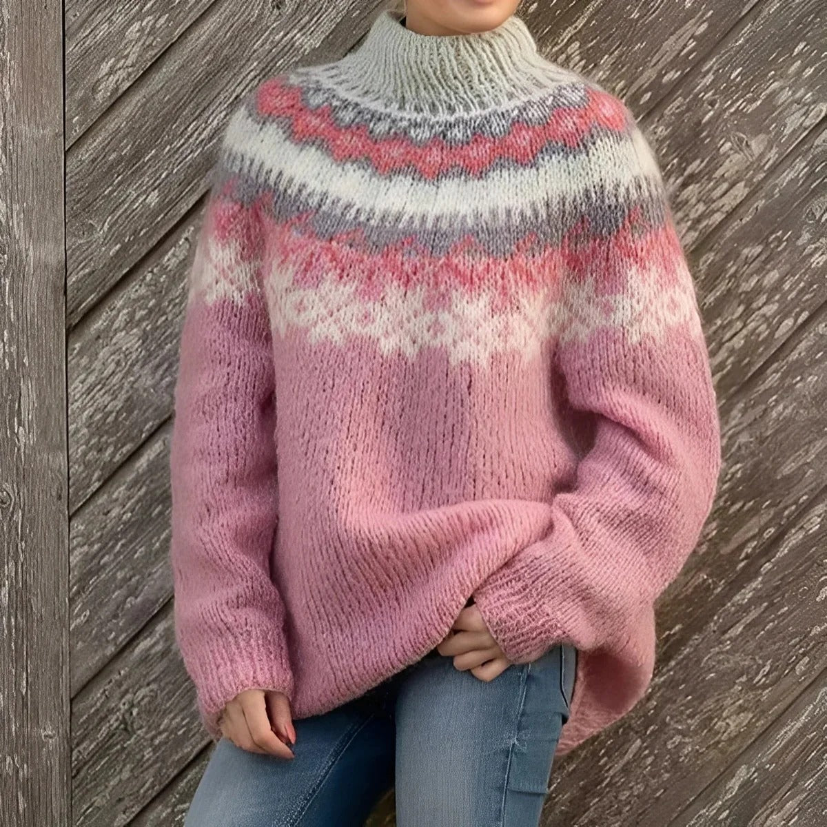 Elina – Damski sweter oversize z motywem norweskim